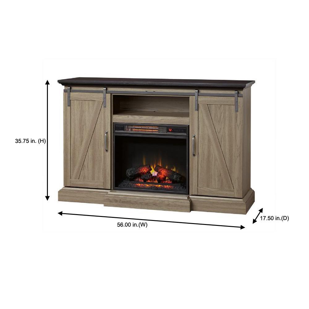 Chestnut Hill 56 in. TV Stand Electric Fireplace with Sliding Barn Door in Ash with Black Top - Super Arbor