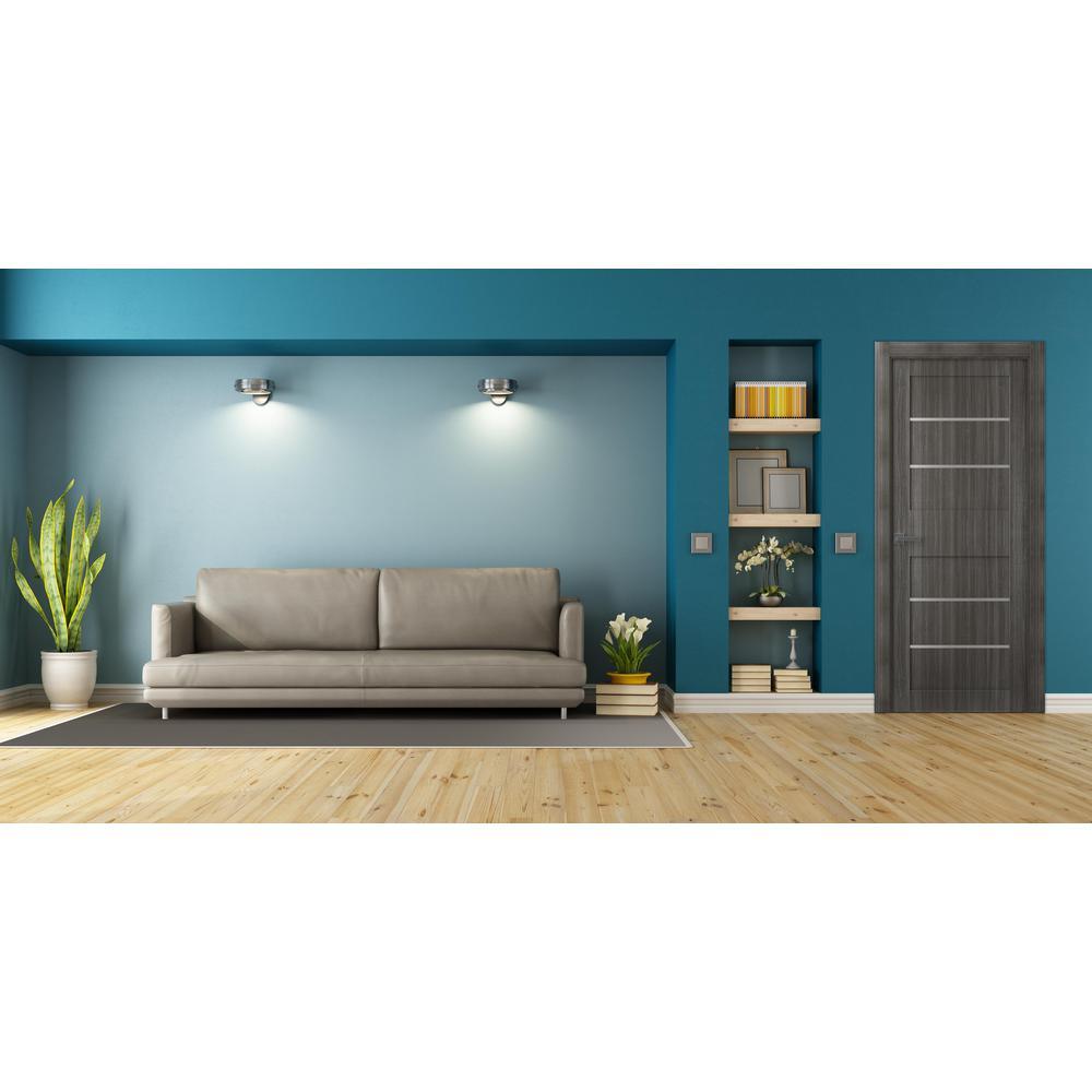 30 in. x 80 in. Liah Gray Oak Finished Frosted Glass 4-Lite Solid Core Wood Composite Interior Door Slab No Bore - Super Arbor