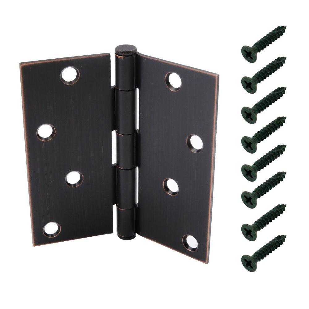 4 in. Satin Nickel Square Corner Security Door Hinges Value Pack (3-Pack) - Super Arbor