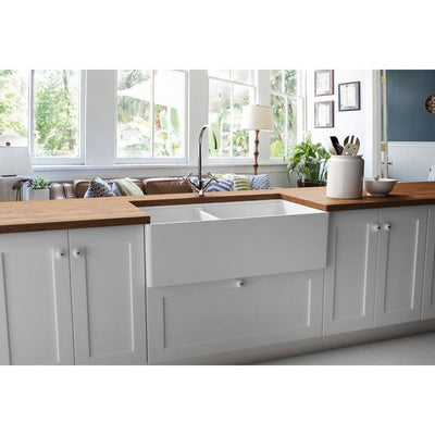 Delux Fireclay 33 in. Double Bowl Farmhouse Kitchen Sink with Workstation