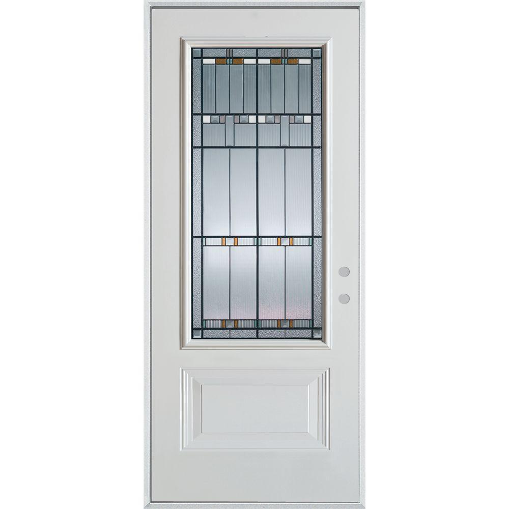 36 in. x 80 in. Architectural 3/4 Lite 1-Panel Painted White Right-Hand Inswing Steel Prehung Front Door - Super Arbor