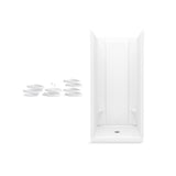 STORE+ 36 in. x 34 in. Single Threshold Center Drain Shower Base with Shower Walls and 10-Piece Accessory Kit in White - Super Arbor