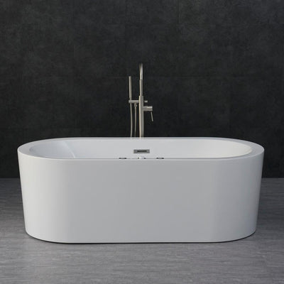 Andria 67 in. Acrylic Freestanding Flat Bottom Whirlpool and Air Bathtub with Drain and Overflow Included in White - Super Arbor