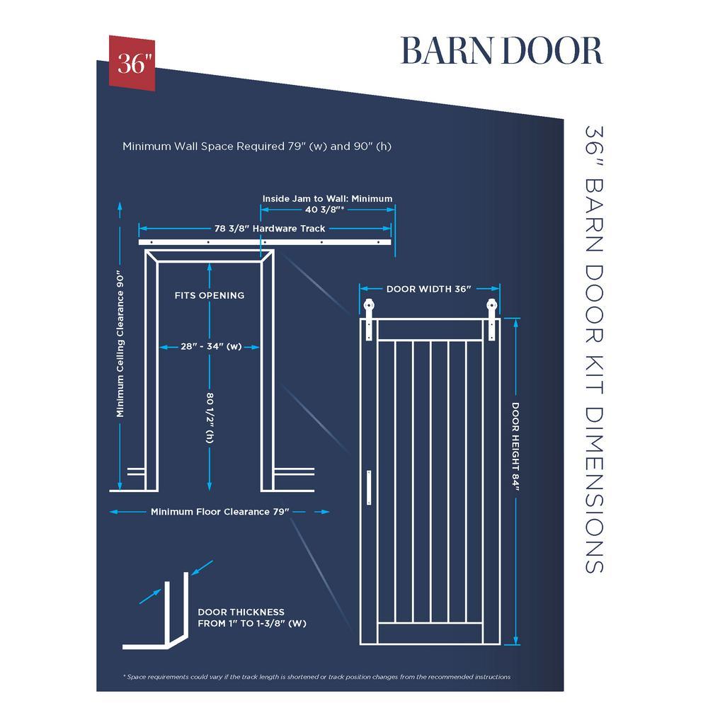 36 in. x 84 in. Bright White Solid Core Frosted 3 Lite Barn Door with Rustic Matte Black Hardware Kit - Super Arbor