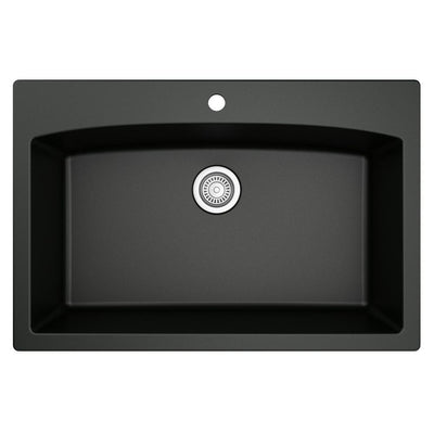 Drop-In Quartz Composite 33 in. 1-Hole Single Bowl Kitchen Sink in Black - Super Arbor