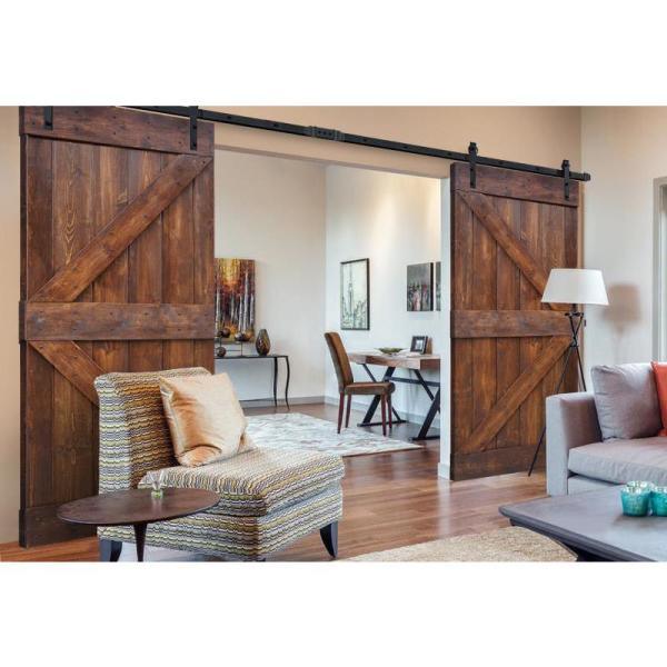 72 in x 84 in K Series Dark Walnut DIY Finished Knotty Pine Wood Double Sliding Barn Door Slab with Hardware Kit - Super Arbor