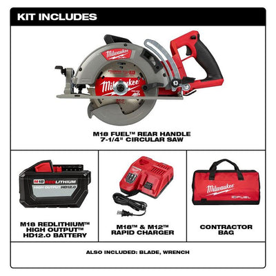 M18 FUEL 18-Volt 7-1/4 in. Lithium-Ion Cordless Rear Handle Circular Saw Kit with 12.0 Ah Battery and Rapid Charger
