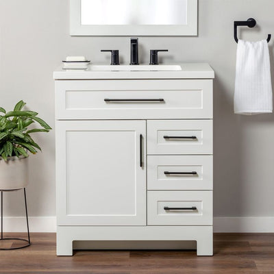 Style Selections Cauley 30-in White Single Sink Bathroom Vanity with White Cultured Marble Top