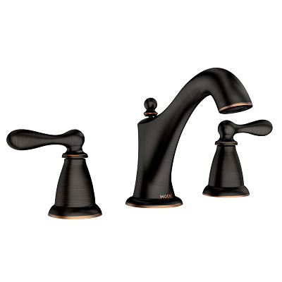 Moen Caldwell Mediterranean Bronze 2-Handle Widespread WaterSense Bathroom Sink Faucet with Drain