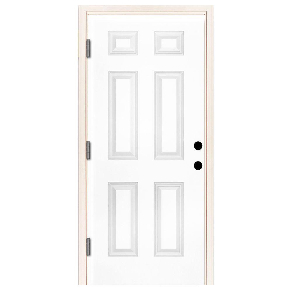 42 in. x 80 in. Premium 6 Panel Primed White Steel Prehung Front Door - Super Arbor