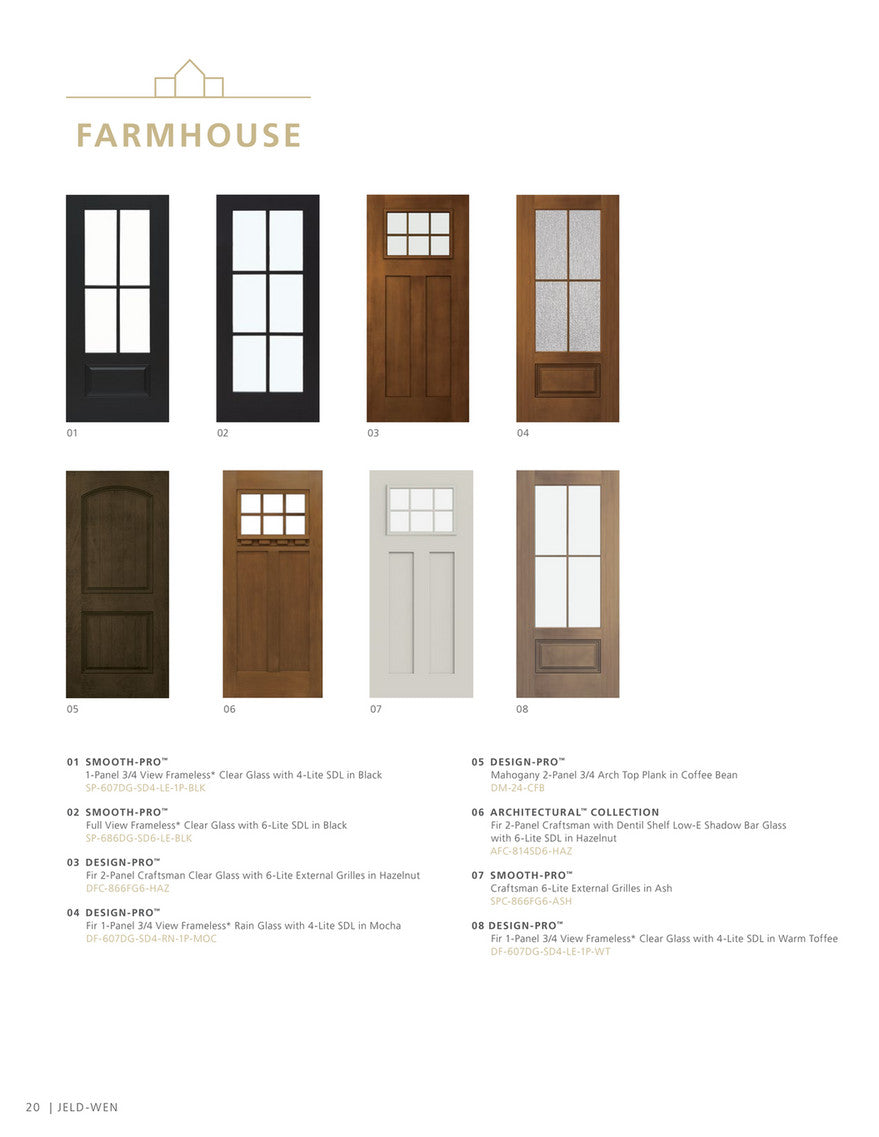 JELD-WEN 36 in. x 80 in. Right-Hand 3/4 Lite Rain Decorative Glass Mocha Stain Fiberglass Prehung Front Door with Brickmould