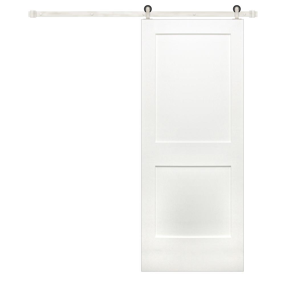 42 in. x 84 in. Shaker 2-Panel Primed Wood Interior Barn Door with Bronze Hardware - Super Arbor