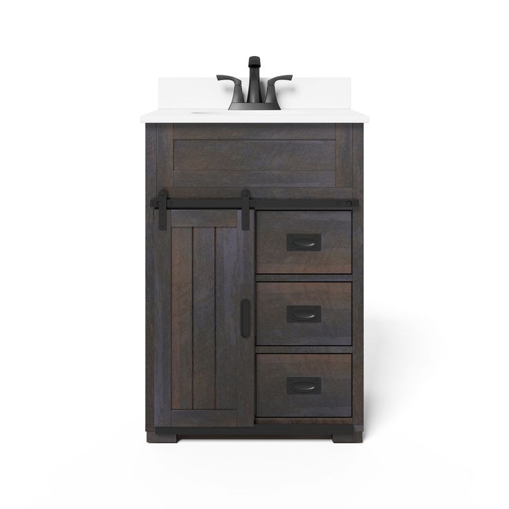 Style Selections Morriston 24-in Distressed Java Undermount Single Sink Bathroom Vanity with White Engineered Stone Top