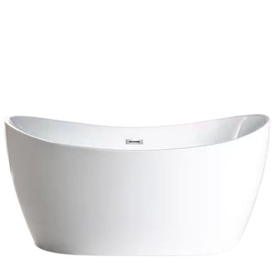 WOODBRIDGE 59 in. L x 28.75 in. W Acrylic Flatbottom Double Slipper Bathtub in White with Polished Chrome Drain