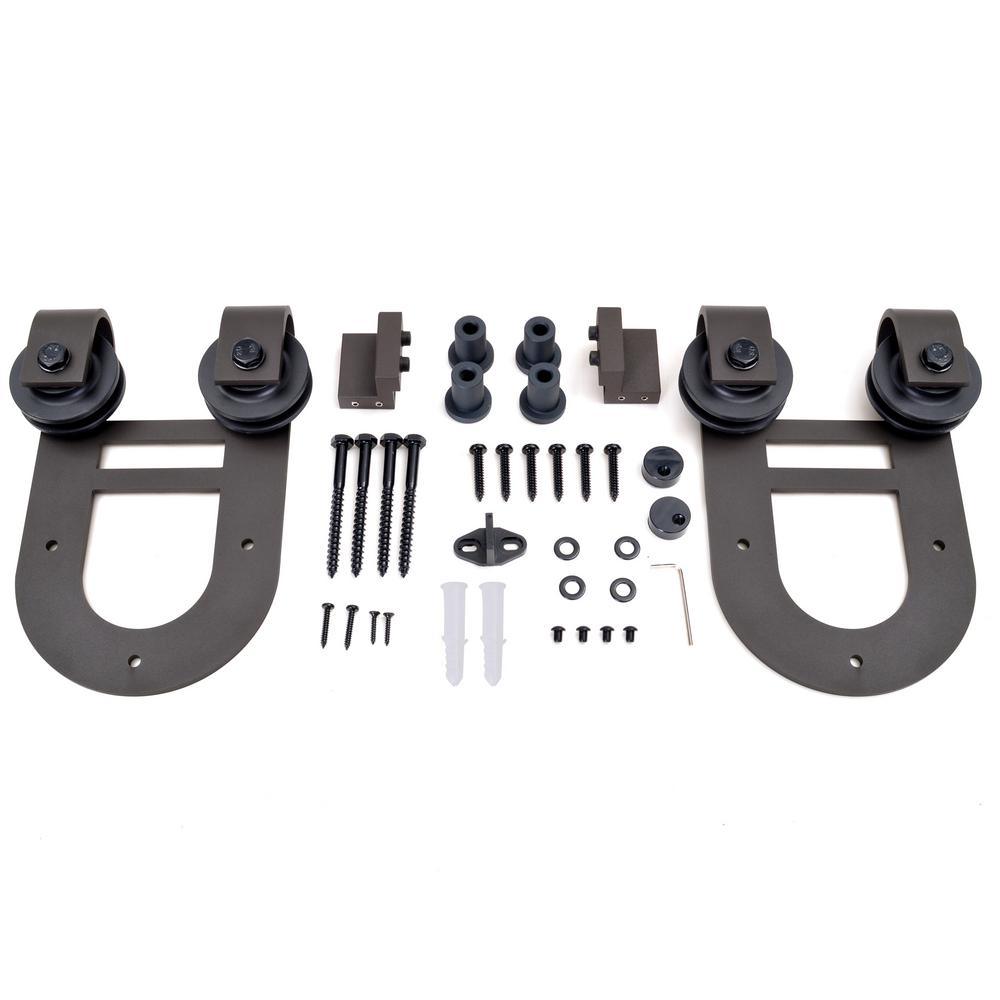 72 in. Antique Bronze Rustic Horseshoe Barn Style Sliding Door Track and Hardware Set - Super Arbor