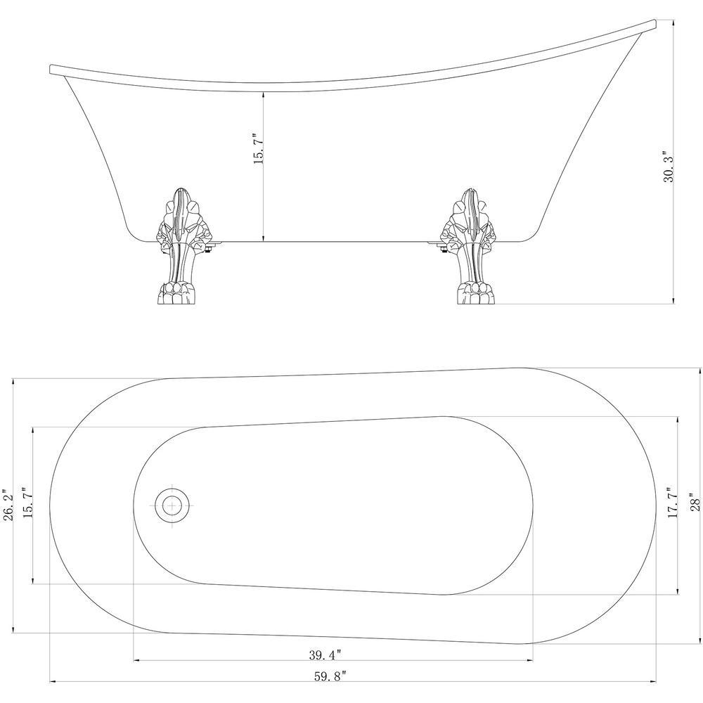 60 in. Fiberglass Slipper Clawfoot Non-Whirlpool Bathtub in Matte Antique Brass - Super Arbor
