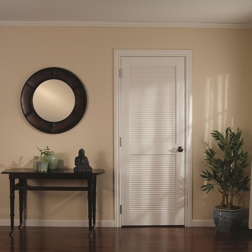 30 in. x 80 in. Primed Composite MDF Full Louver Over Louver Interior Door Slab - Super Arbor