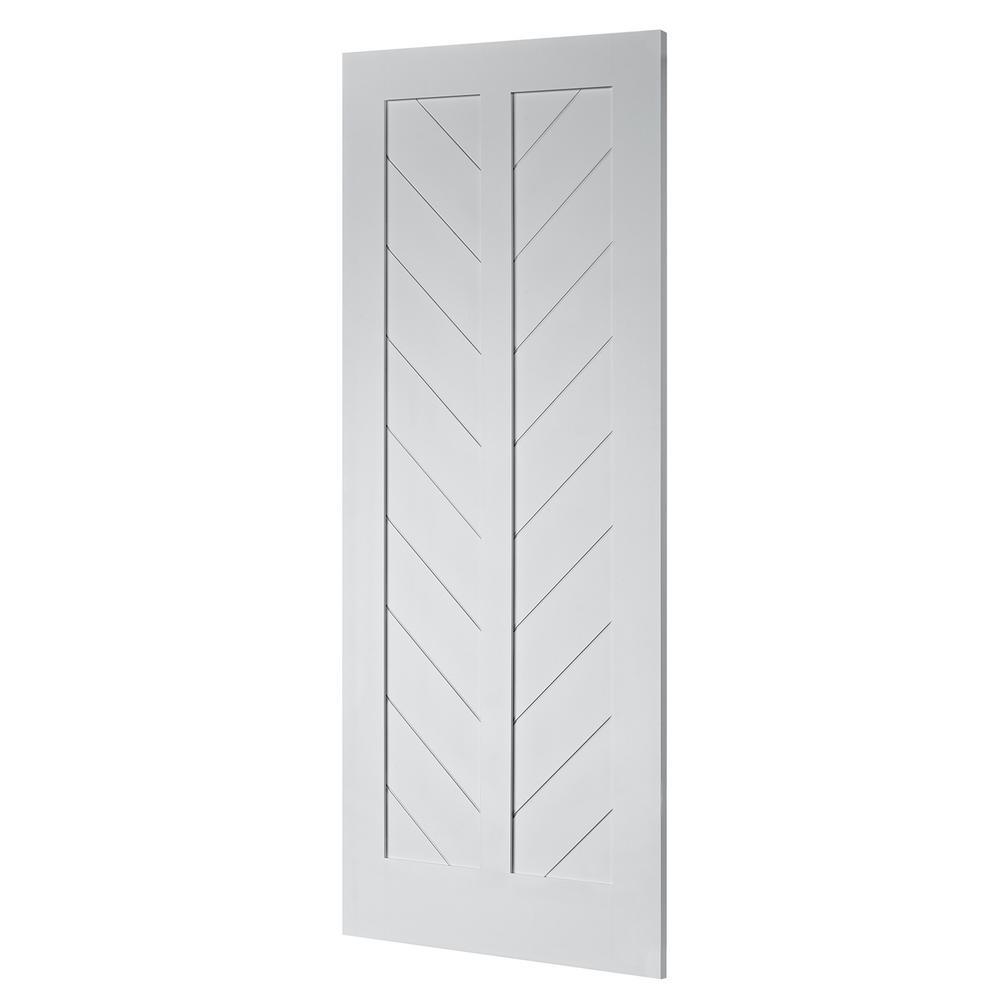 37 in. x 84 in. Chevron MDF Primed White Interior Barn Door Slab - Super Arbor