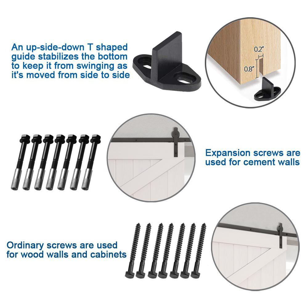 10 ft./120 in. Black Straight Strap Sliding Barn Door Track and Hardware Kit for Single Door with Floor Guide - Super Arbor