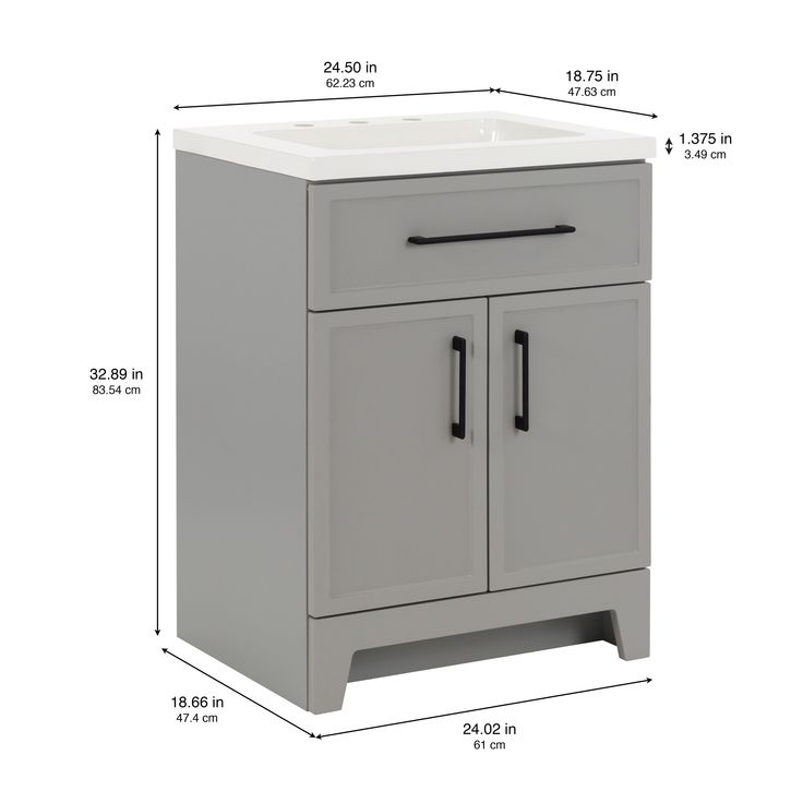 Style Selections Potter 24-in Gray Single Sink Bathroom Vanity with White Cultured Marble Top