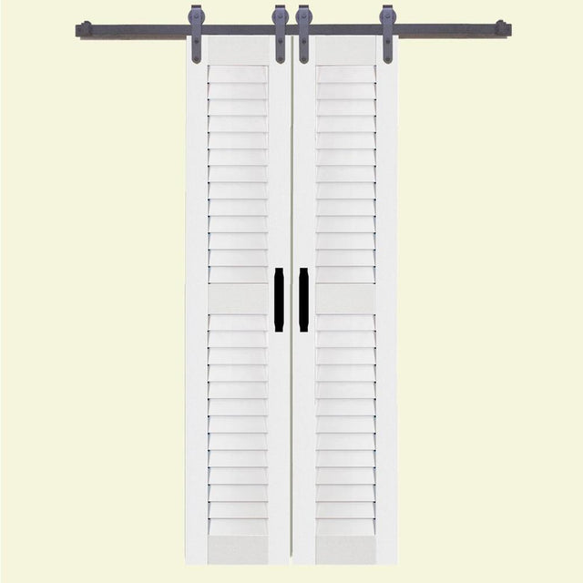 36 in. x 84 in. Louver/Louver White PVC Composite Split Barn Door