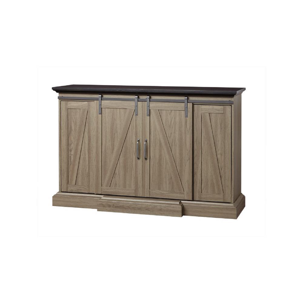 Chestnut Hill 56 in. TV Stand Electric Fireplace with Sliding Barn Door in Ash with Black Top - Super Arbor