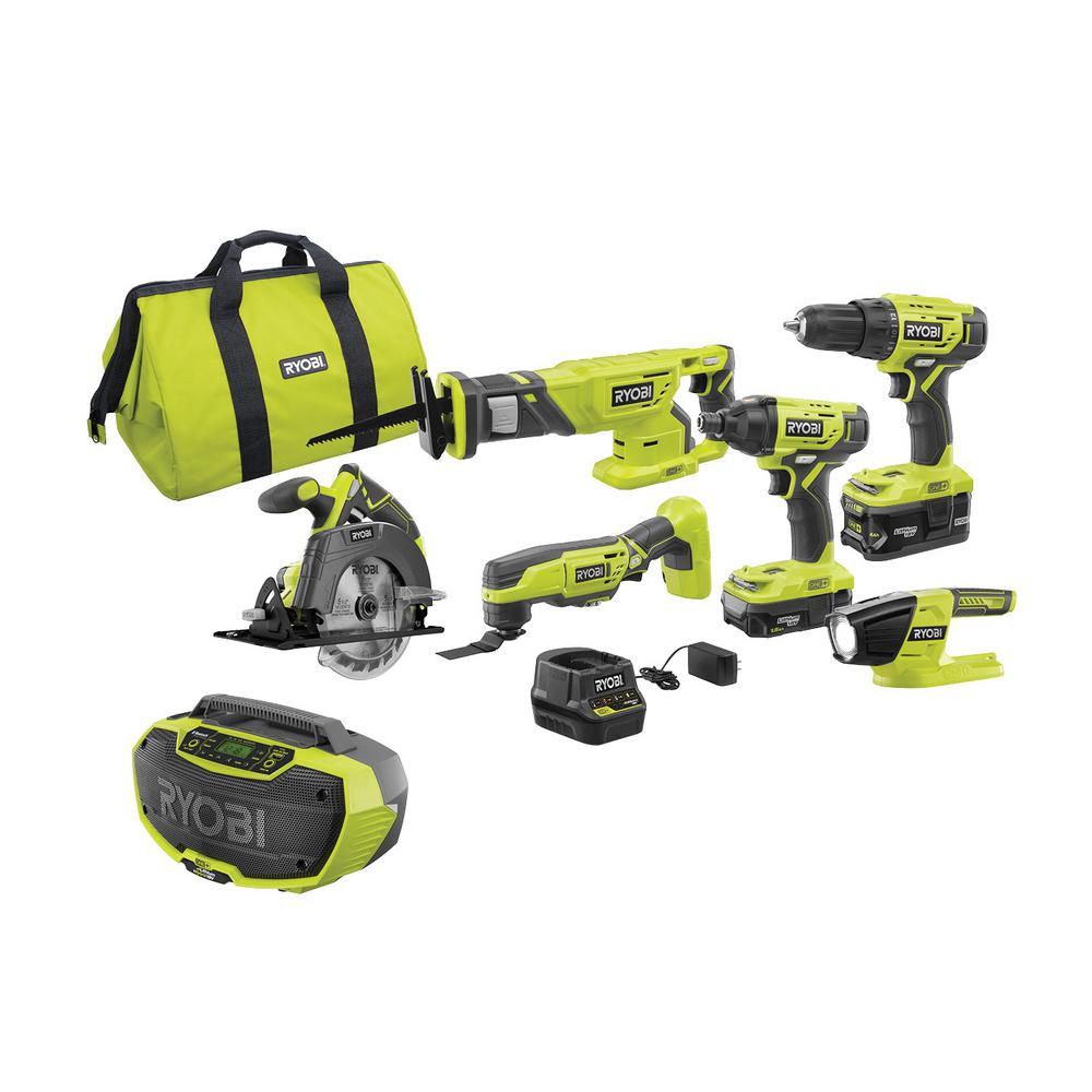 18-Volt ONE+ Lithium-Ion Cordless 6-Tool Combo Kit with (2) Batteries, Charger, and Bag - Super Arbor