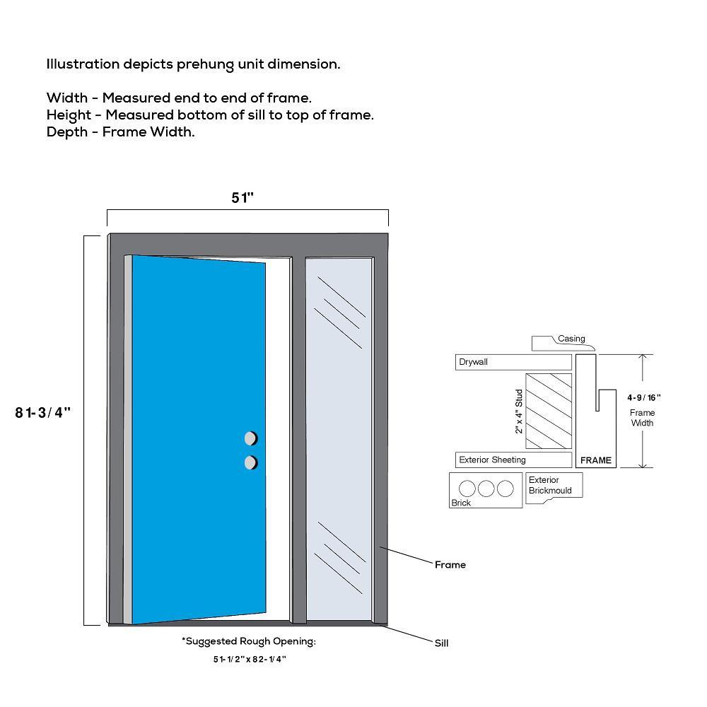 51 in. x 81.75 in. Viola Clear Low-E Left-Hand Inswing 1-Lite Midcentury Painted Steel Prehung Front Door with Sidelite - Super Arbor