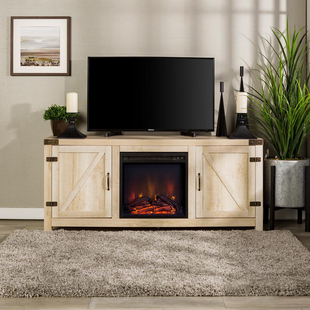 58 in. Rustic Barnwood Modern Farmhouse Barn Door Fireplace TV Stand Storage Console - Super Arbor