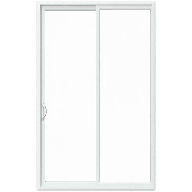 JELD-WEN 96-in x 80-in 4-9/16-in Low-e White Vinyl Sliding Left-Hand Sliding Double Patio Door Screen Included