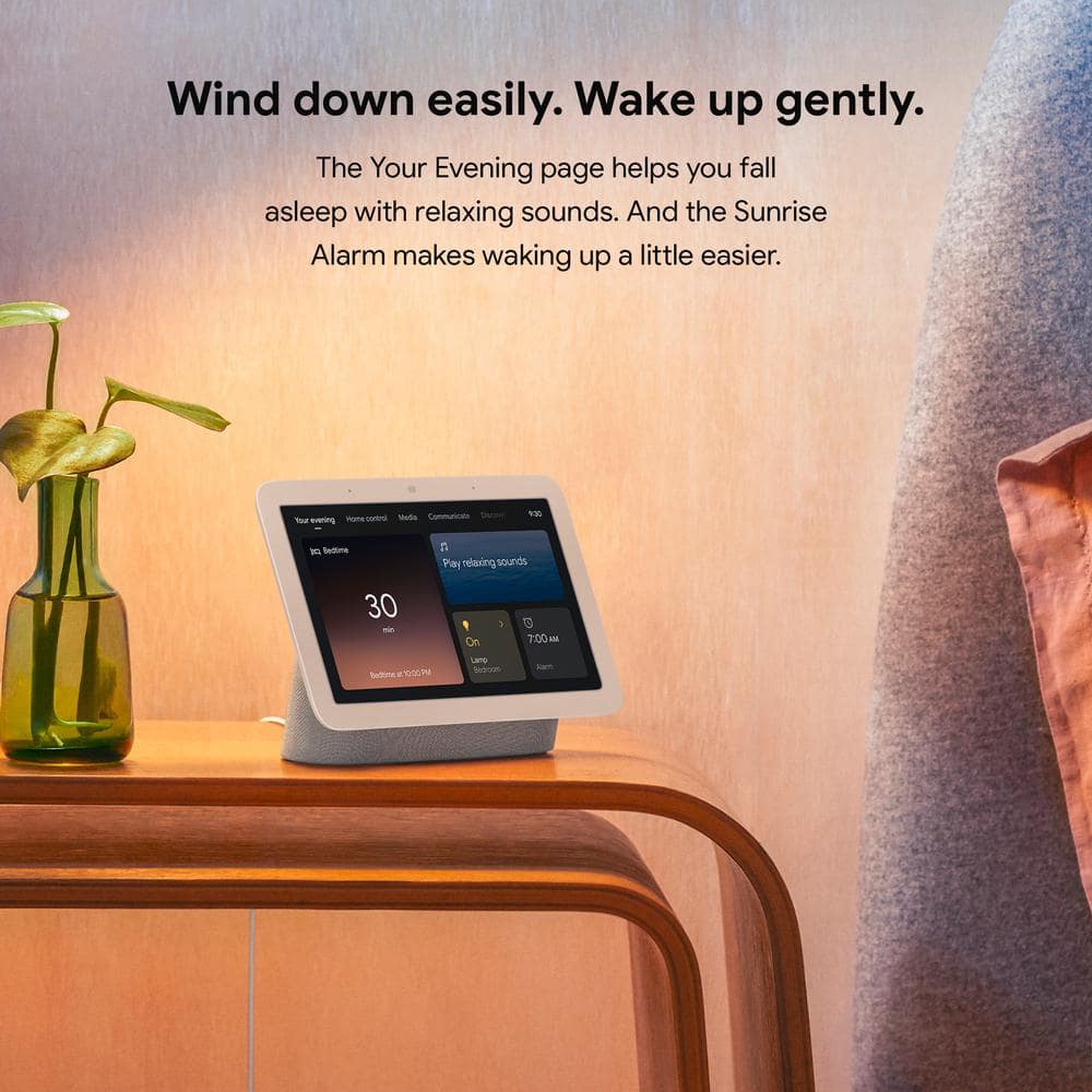 Google Nest Hub 2nd Gen Smart Home Speaker and 7" Display in Chalk with Defiant Smart HubSpace Plug with 1 Outlet (2-Pack)
