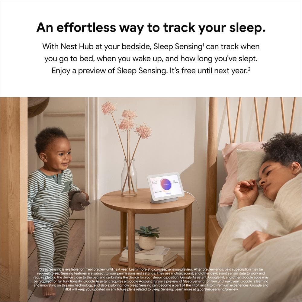 Google Nest Hub 2nd Gen Smart Home Speaker and 7" Display in Chalk with Defiant Smart HubSpace Plug with 1 Outlet (2-Pack)