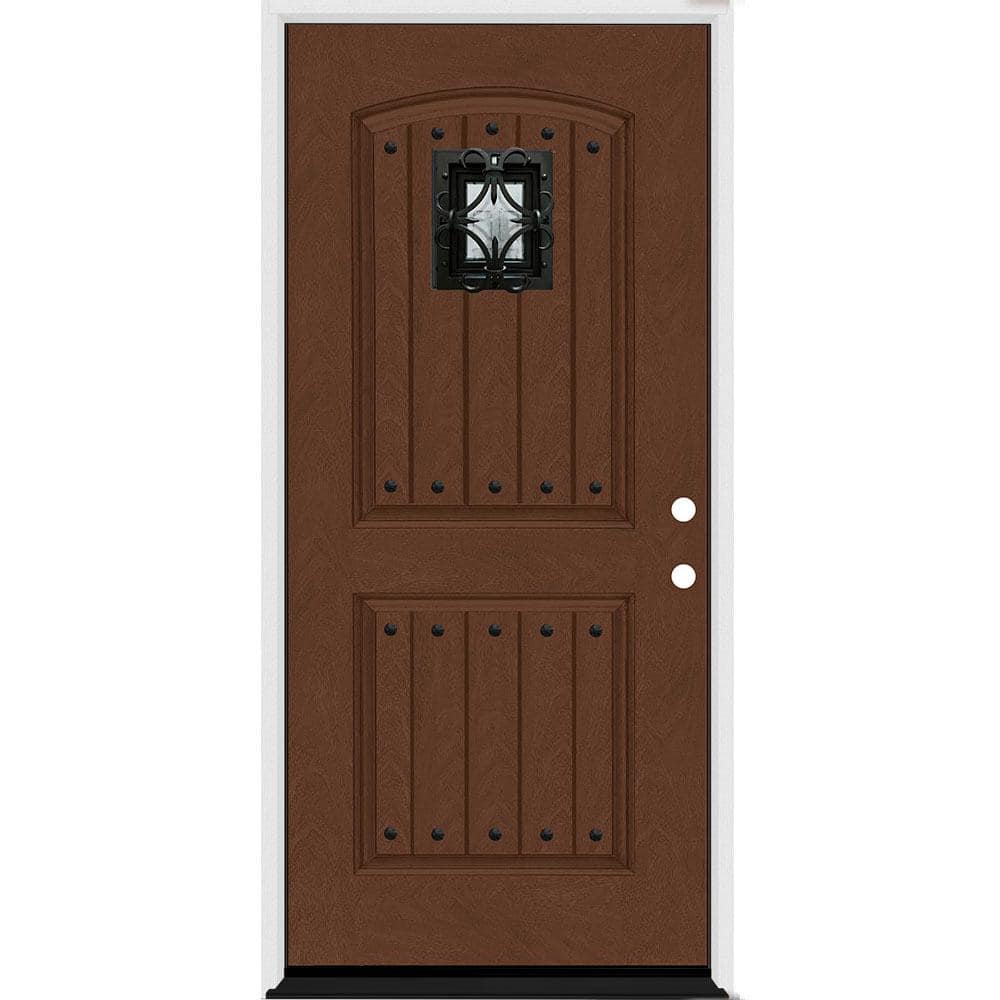 Steves & Sons 36 in. x 80 in. Oxford Speak Easy Left-Hand Inswing Chestnut Mahogany Fiberglass Prehung Front Door, 4-9/16 in. Frame