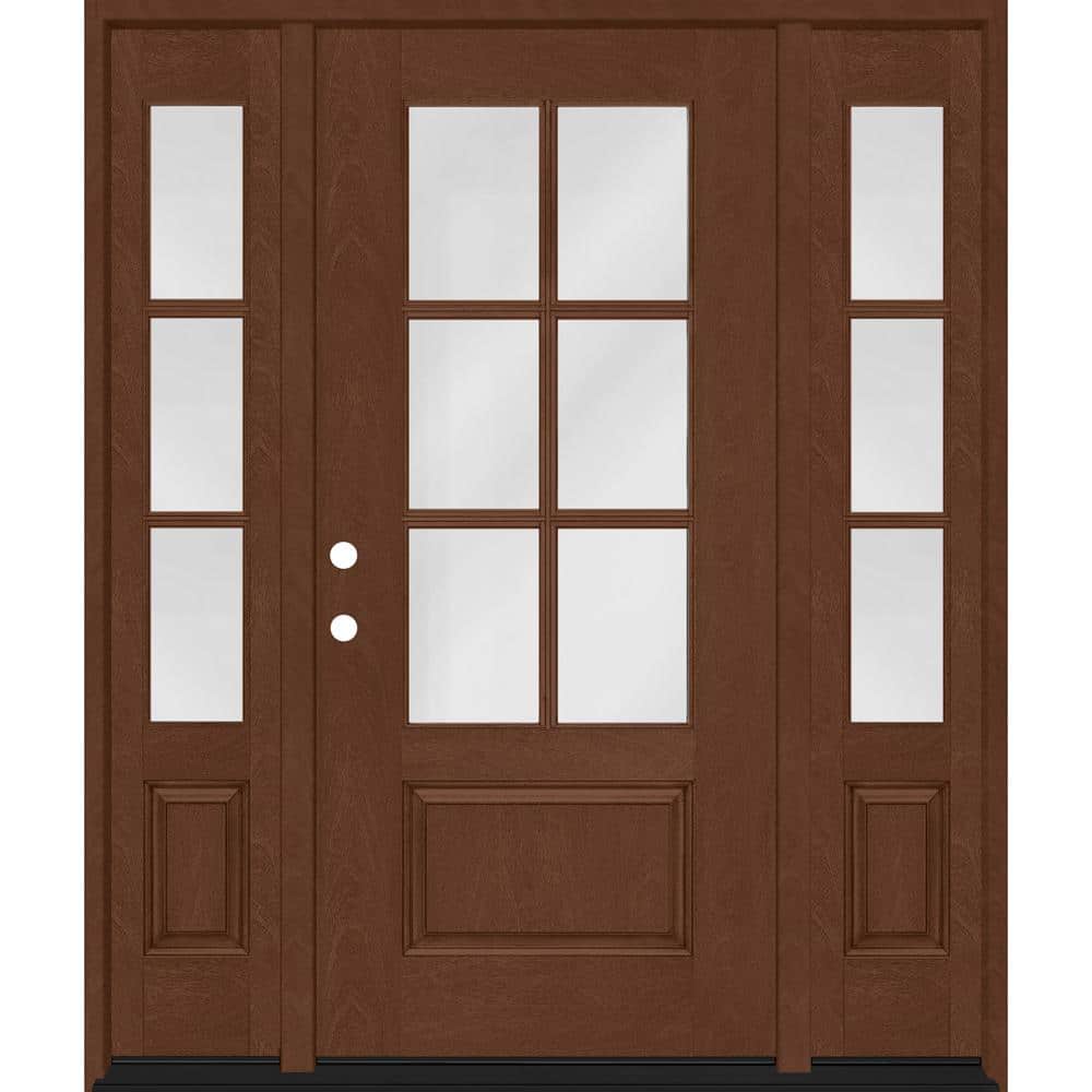 Steves & Sons Regency 64 in. x 80 in. 3/4-6 Lite Clear Glass Right-Hand Chestnut Stain Mahogany Fiberglass Prehung Front Door with Double 12 in. Sidelites