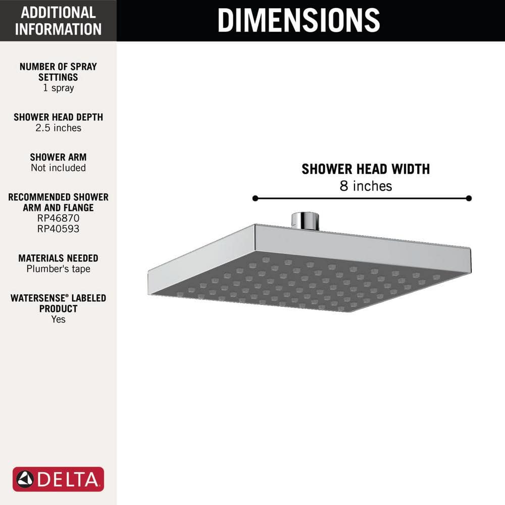 Delta 1-Pattern 8 in. Wall Mount Rain Fixed Shower Head in Chrome