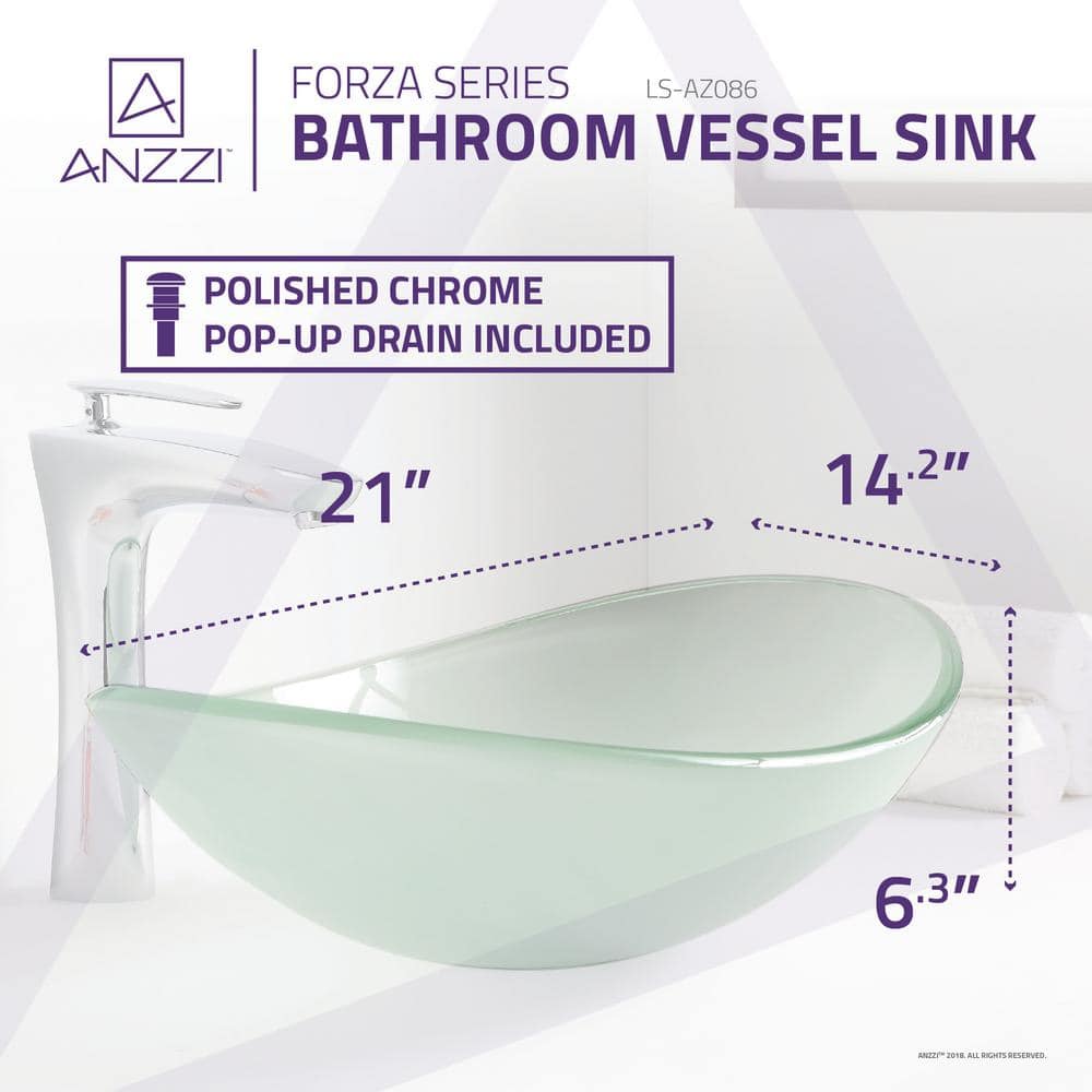 ANZZI Forza Series Deco-Glass Vessel Sink, 21 x 14.25 x 6.375 in, Lustrous Frosted