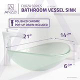 ANZZI Forza Series Deco-Glass Vessel Sink, 21 x 14.25 x 6.375 in, Lustrous Frosted