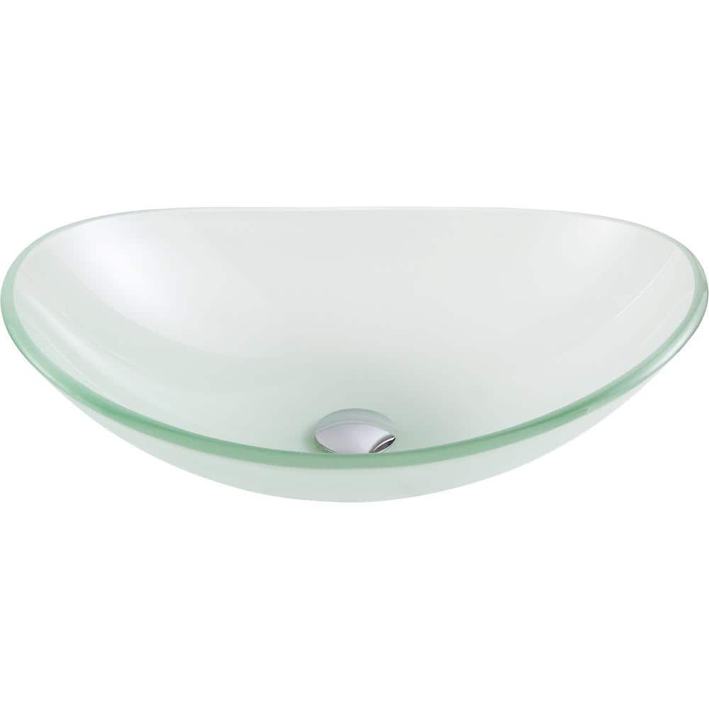 ANZZI Forza Series Deco-Glass Vessel Sink, 21 x 14.25 x 6.375 in, Lustrous Frosted