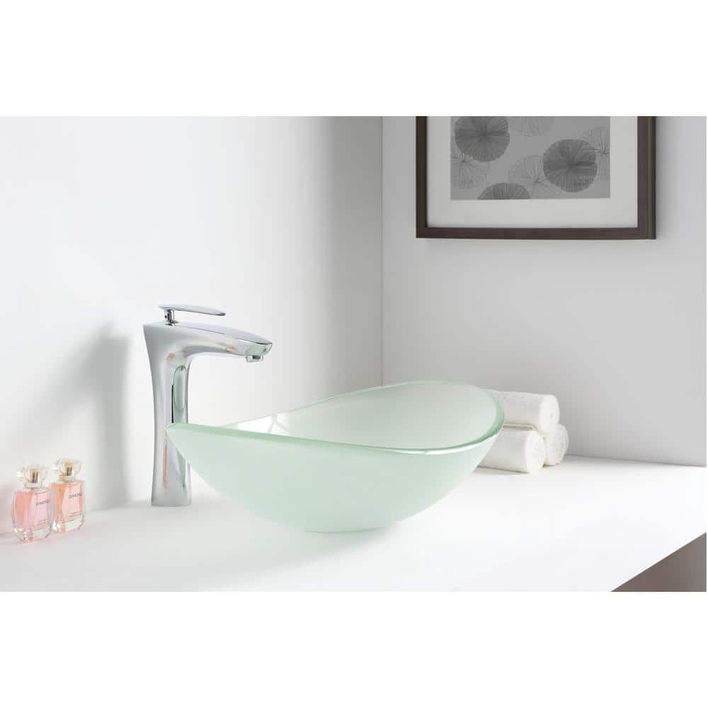ANZZI Forza Series Deco-Glass Vessel Sink, 21 x 14.25 x 6.375 in, Lustrous Frosted