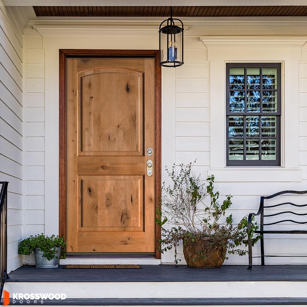 Krosswood Doors 30 in. x 80 in. Rustic Knotty Alder Arch Top Clear Stain Left-Hand Inswing Wood Single Prehung Front Door