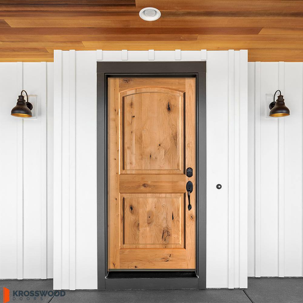 Krosswood Doors 30 in. x 80 in. Rustic Knotty Alder Arch Top Clear Stain Left-Hand Inswing Wood Single Prehung Front Door