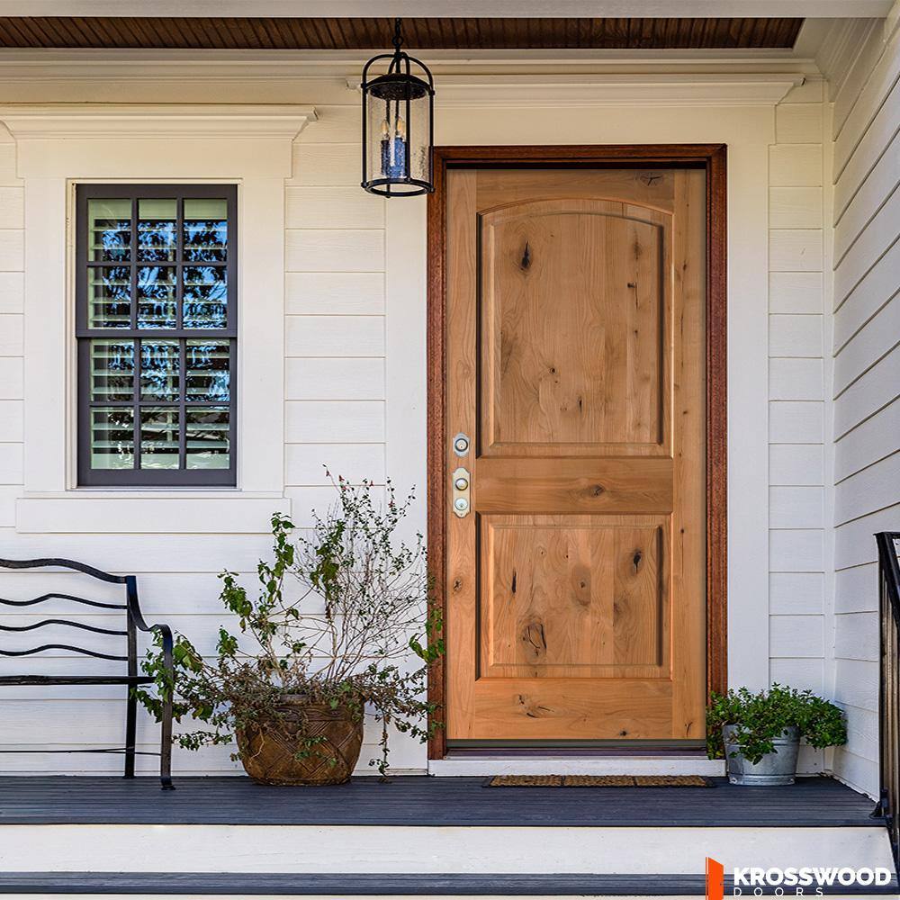 Krosswood Doors 42 in. x 80 in. Rustic Knotty Alder Arch Top Clear Stain Right-Hand Inswing Wood Single Prehung Front Door