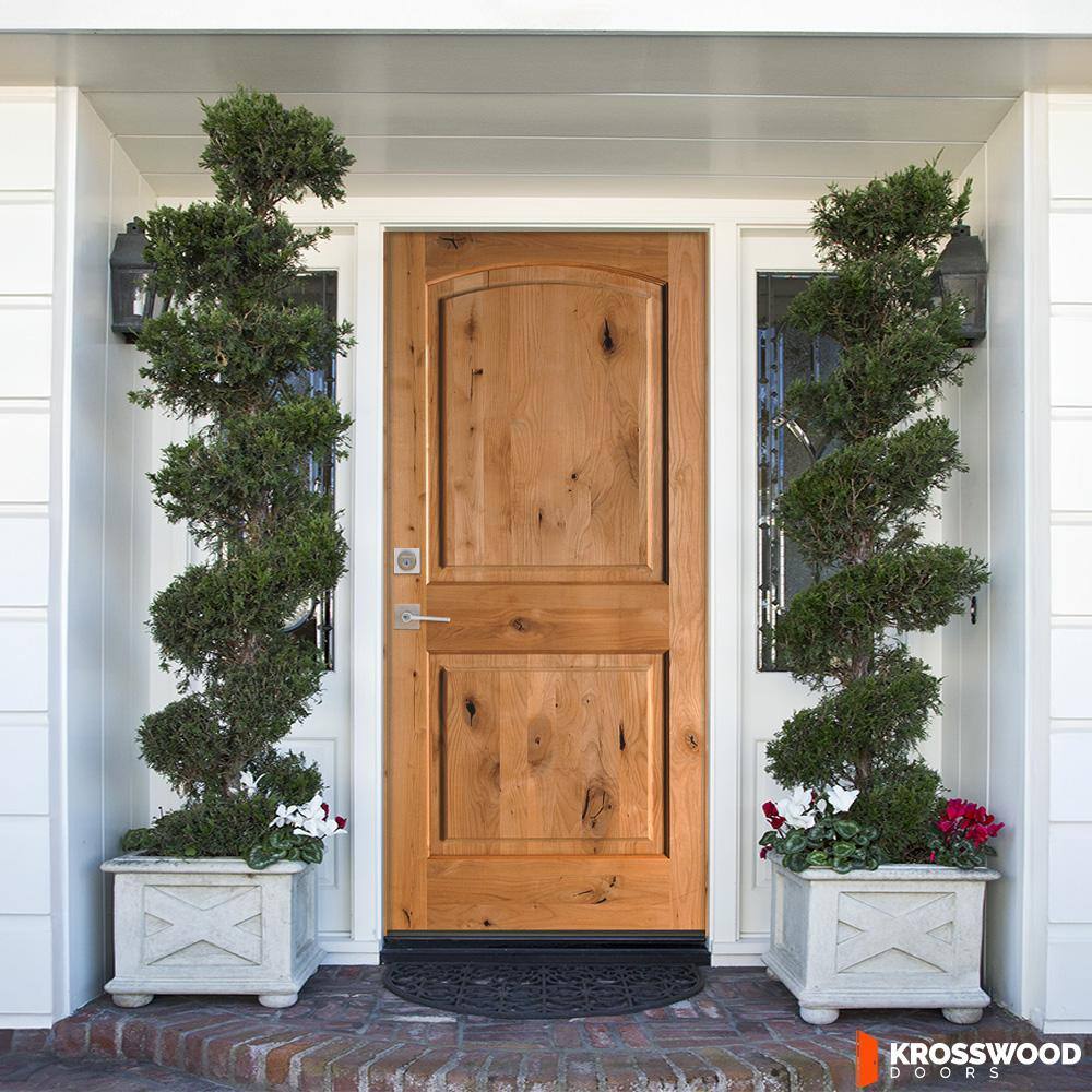 Krosswood Doors 42 in. x 80 in. Rustic Knotty Alder Arch Top Clear Stain Right-Hand Inswing Wood Single Prehung Front Door