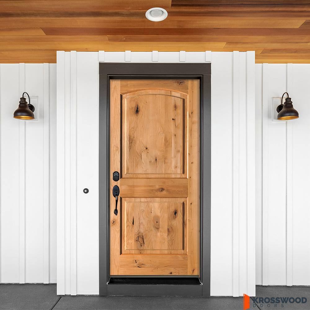 Krosswood Doors 42 in. x 80 in. Rustic Knotty Alder Arch Top Clear Stain Right-Hand Inswing Wood Single Prehung Front Door