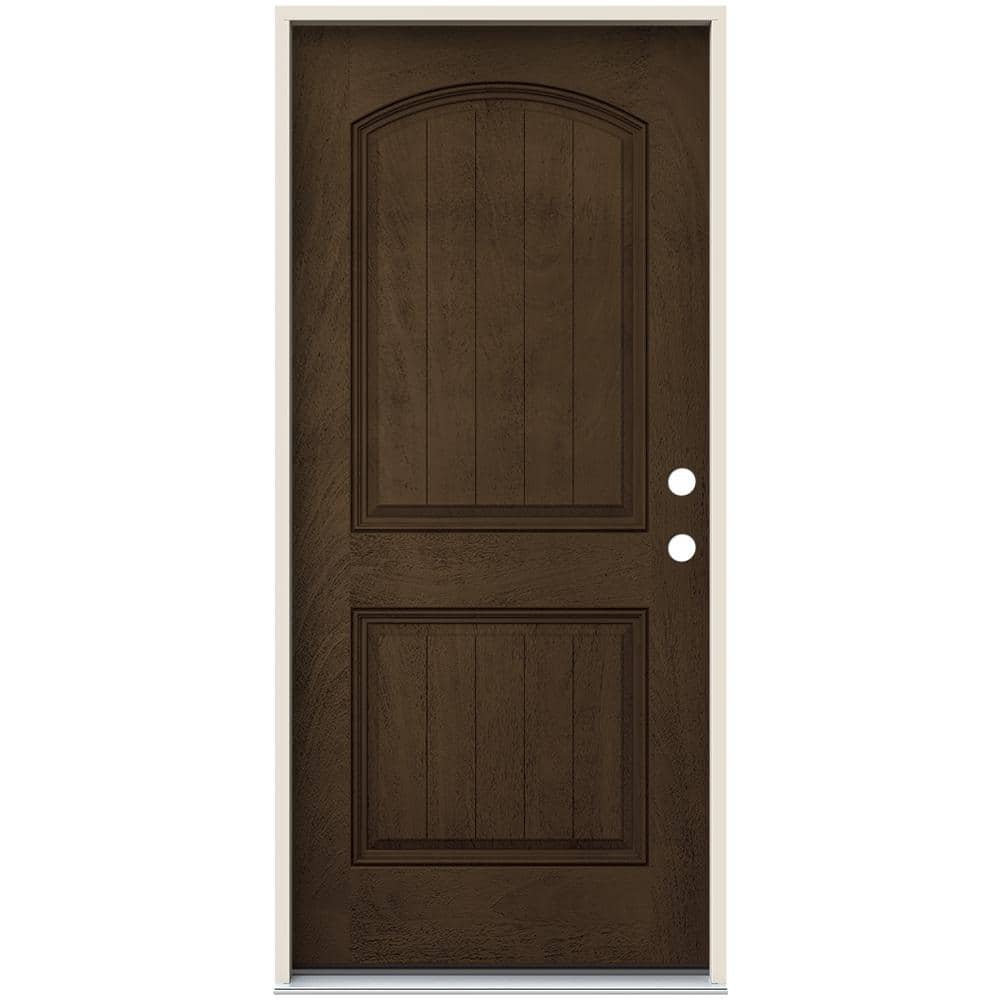 JELD-WEN 36 in. x 80 in. Left-Hand Inswing 2-Panel Square Coffee Bean Stain Fiberglass Prehung Front Door with Brickmould