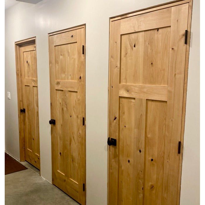 30 in. x 80 in. Krosswood Craftsman 3-Panel Shaker Solid Wood Core Rustic Knotty Alder Interior Door Slab