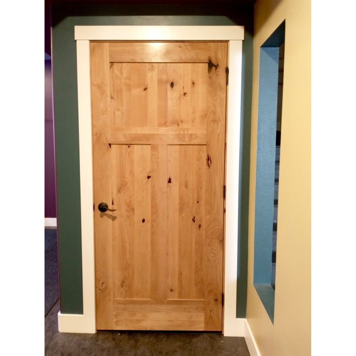 30 in. x 80 in. Krosswood Craftsman 3-Panel Shaker Solid Wood Core Rustic Knotty Alder Interior Door Slab