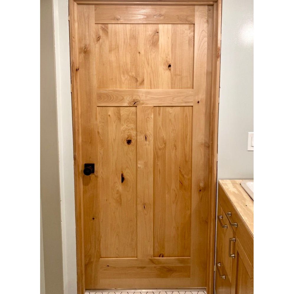 30 in. x 80 in. Krosswood Craftsman 3-Panel Shaker Solid Wood Core Rustic Knotty Alder Interior Door Slab