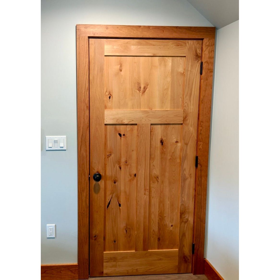 30 in. x 80 in. Krosswood Craftsman 3-Panel Shaker Solid Wood Core Rustic Knotty Alder Interior Door Slab