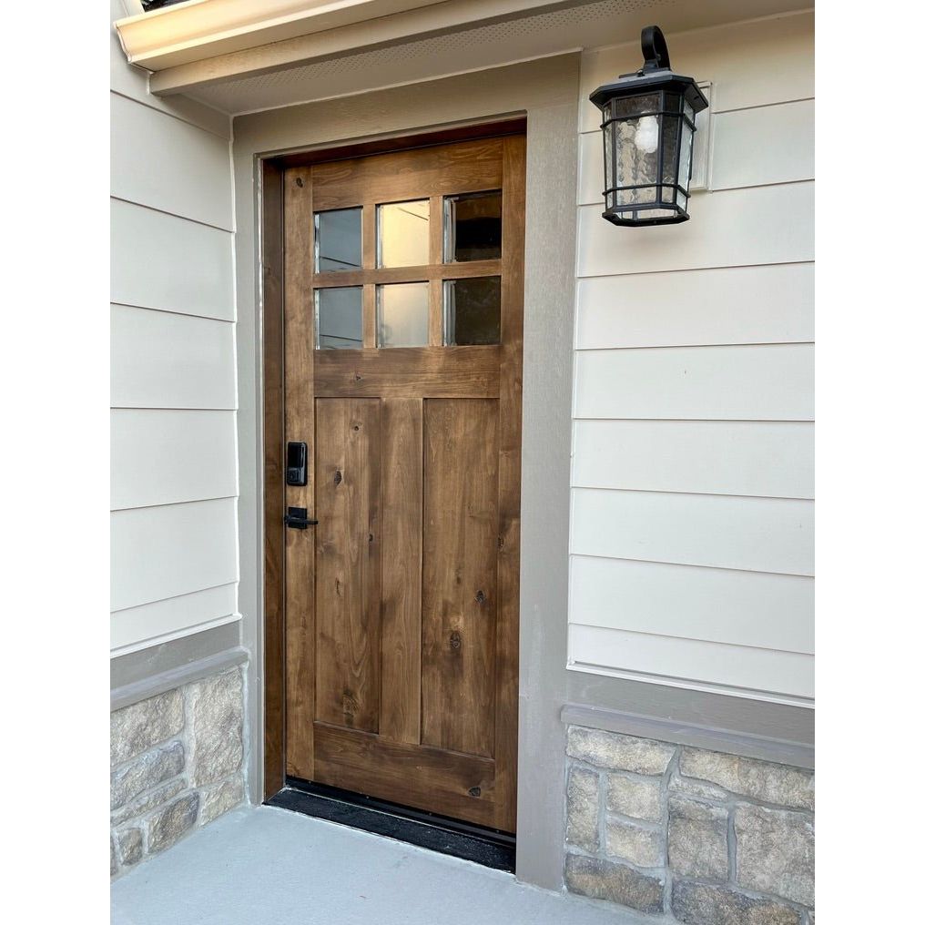 Krosswood Doors 36 in. x 96 in. Craftsman 2-Panel 6-Lite Clear Low-E Knotty Alder Unfinished Wood Front Door Slab